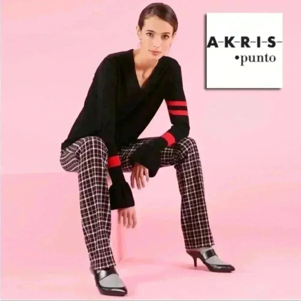 Akris Punto Glen Check Straight-Leg Pants Side Zip Woman’s Size 12